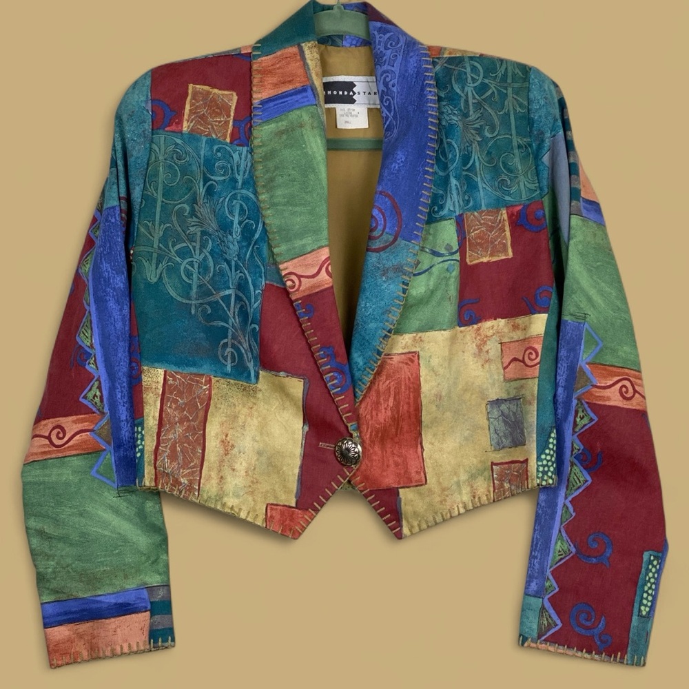 VTG Rhonda Stark Colorful Patchwork Cropped Blazer Jacket